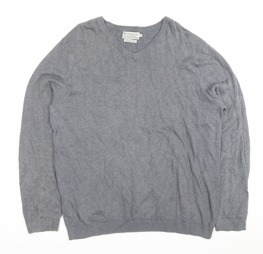 Tu Mens Grey Cotton V-Neck Pullover Jumper Size L