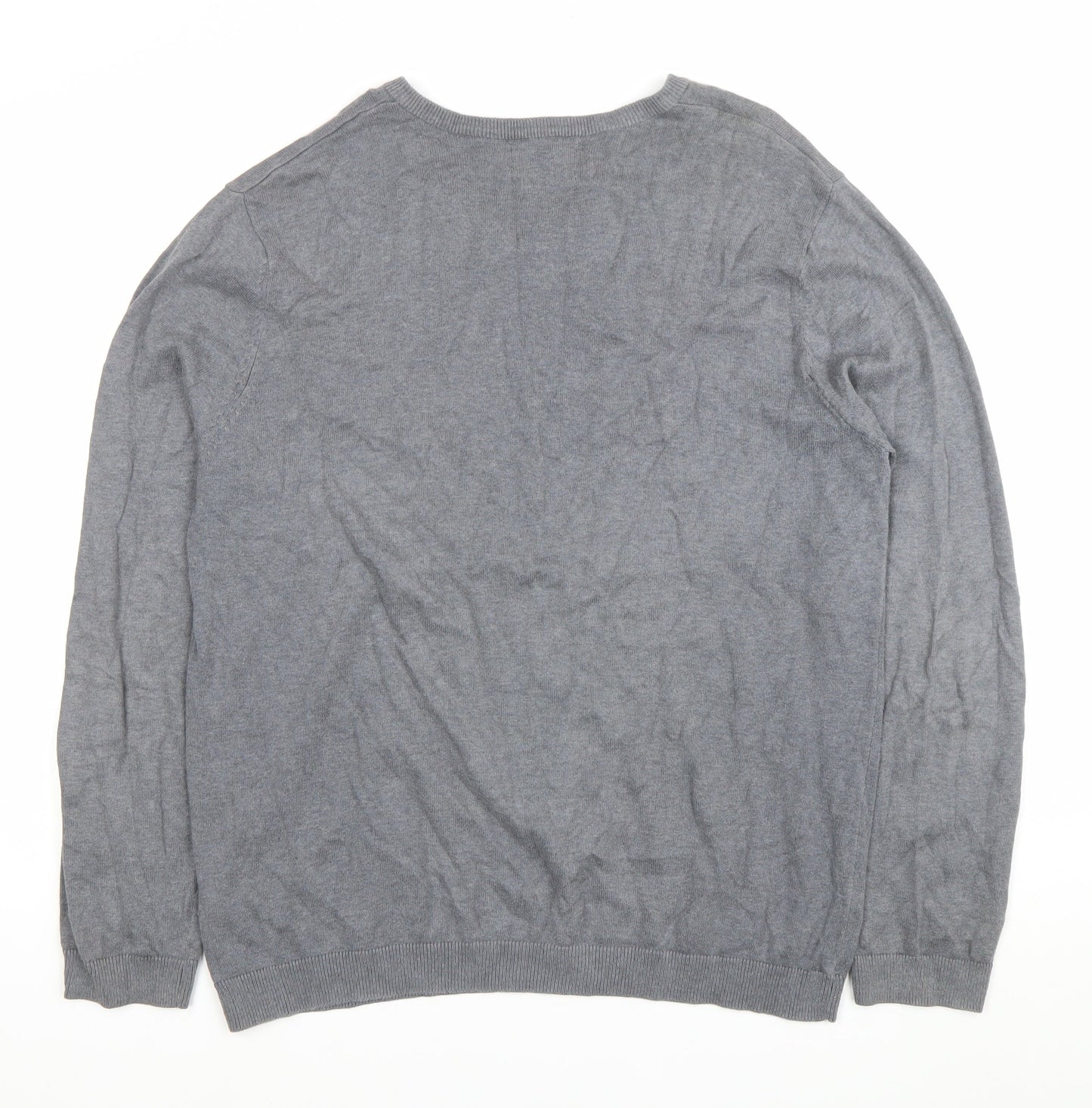 Tu Mens Grey Cotton V-Neck Pullover Jumper Size L