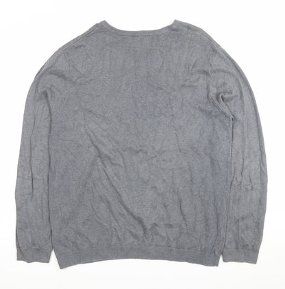 Tu Mens Grey Cotton V-Neck Pullover Jumper Size L