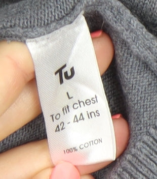 Tu Mens Grey Cotton V-Neck Pullover Jumper Size L