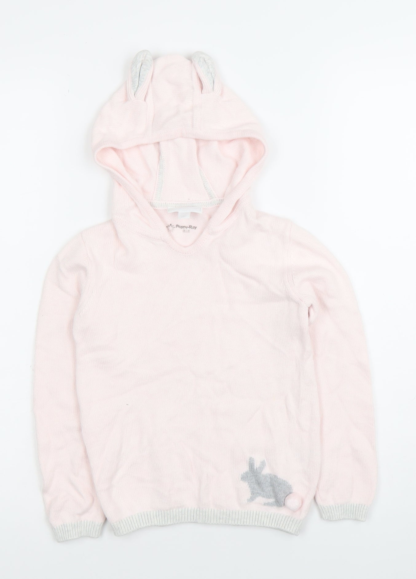 The Little White Company Girls Pink Bunny Hooded Cotton Jumper 5 Years