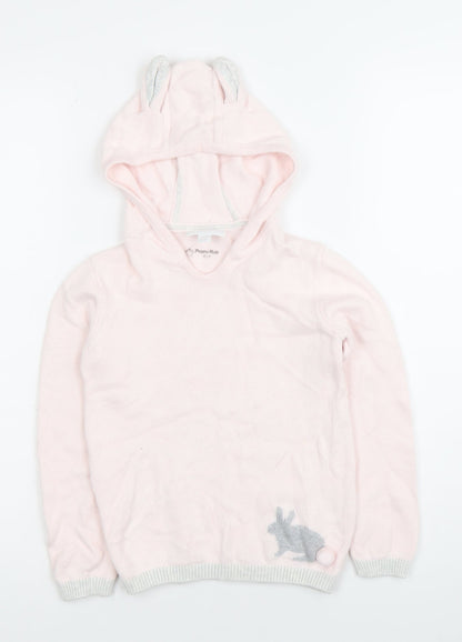 The Little White Company Girls Pink Bunny Hooded Cotton Jumper 5 Years