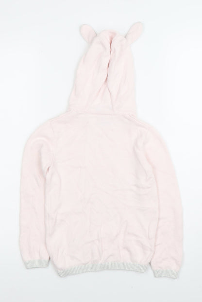 The Little White Company Girls Pink Bunny Hooded Cotton Jumper 5 Years