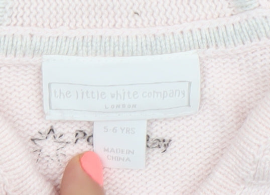 The Little White Company Girls Pink Bunny Hooded Cotton Jumper 5 Years