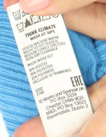 Marks and Spencer Women’s Blue Full Zip Hoodie XS Cotton Blend
