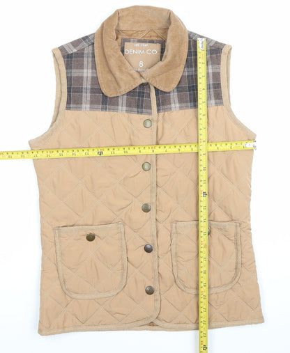 Denim Co Women’s Beige Quilted Waistcoat Size 8 Casual