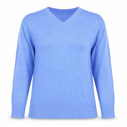 M&Co Womens Blue V-Neck Acrylic Pullover Jumper UK 10 Long Sleeve