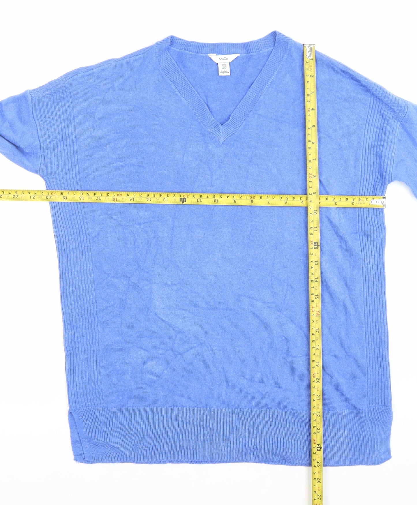M&Co Womens Blue V-Neck Acrylic Pullover Jumper UK 10 Long Sleeve