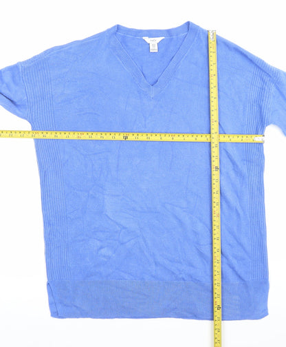 M&Co Womens Blue V-Neck Acrylic Pullover Jumper UK 10 Long Sleeve