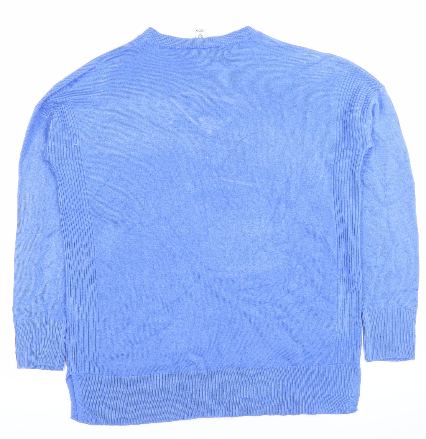 M&Co Womens Blue V-Neck Acrylic Pullover Jumper UK 10 Long Sleeve