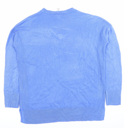 M&Co Womens Blue V-Neck Acrylic Pullover Jumper UK 10 Long Sleeve