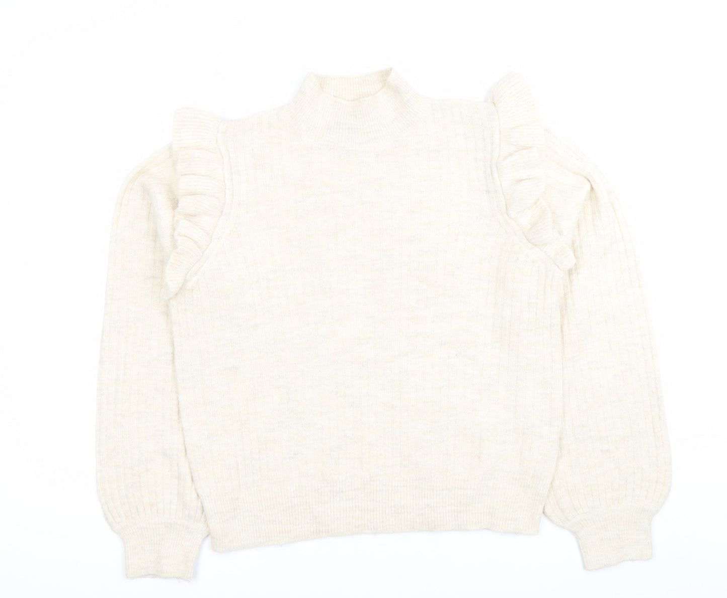 New Look Womens Beige Mock Neck Ruffle Jumper Size 14