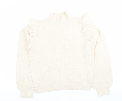 New Look Womens Beige Mock Neck Ruffle Jumper Size 14