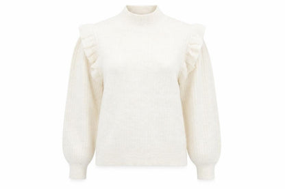 New Look Womens Beige Mock Neck Ruffle Jumper Size 14