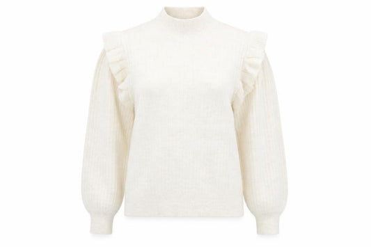 New Look Womens Beige Mock Neck Ruffle Jumper Size 14