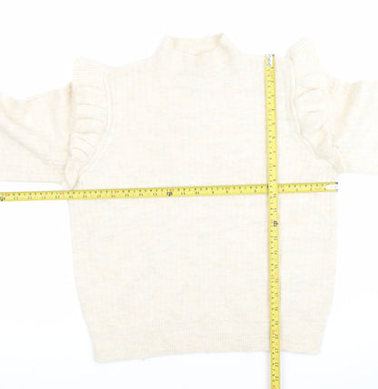 New Look Womens Beige Mock Neck Ruffle Jumper Size 14