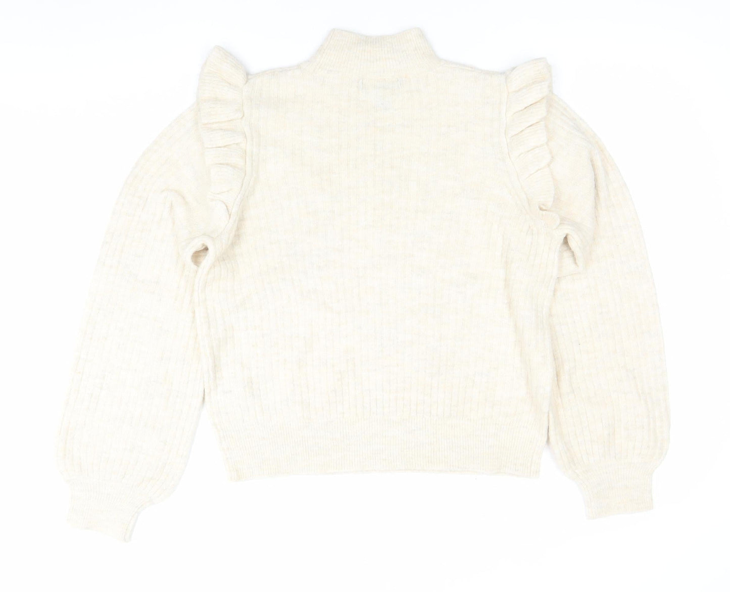 New Look Womens Beige Mock Neck Ruffle Jumper Size 14