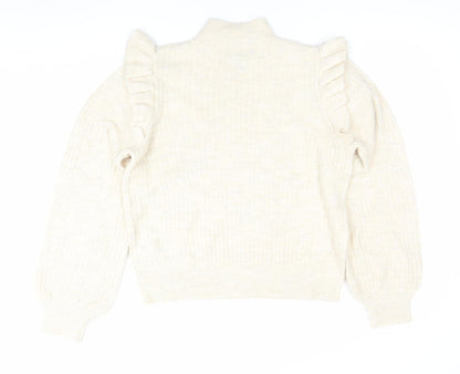 New Look Womens Beige Mock Neck Ruffle Jumper Size 14