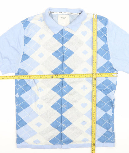 Percival Men’s Blue Argyle Polo Shirt M Cotton Short Sleeve