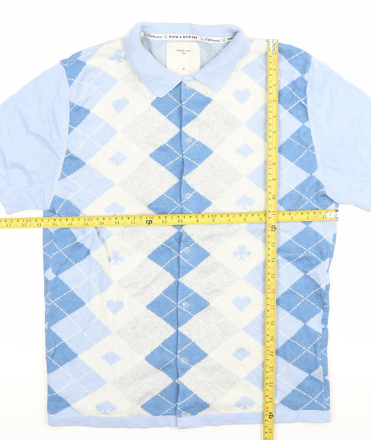 Percival Men’s Blue Argyle Polo Shirt M Cotton Short Sleeve