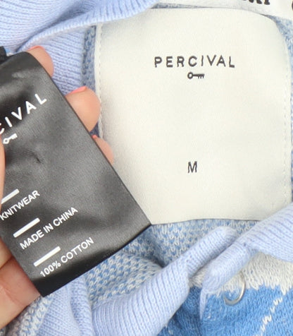 Percival Men’s Blue Argyle Polo Shirt M Cotton Short Sleeve