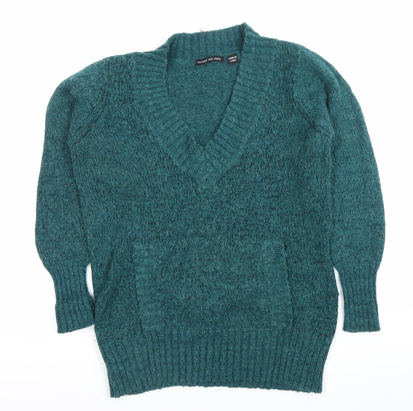 Jeffrey and Paula Womens Green V-Neck Long Sleeve Pullover Jumper Size 12