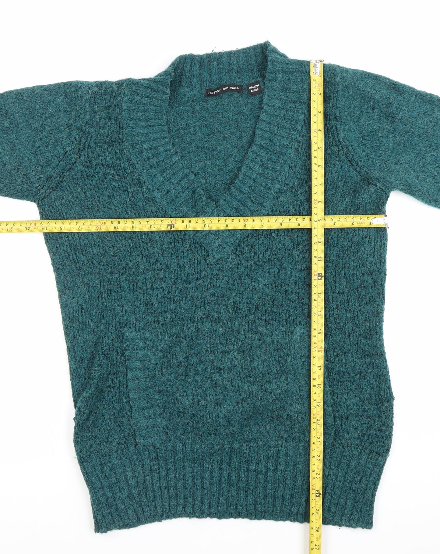 Jeffrey and Paula Womens Green V-Neck Long Sleeve Pullover Jumper Size 12