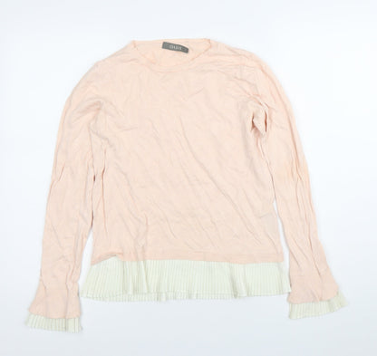 Oasis Womens Pink Pleated Hem Crew Neck Long Sleeve Jumper Size S