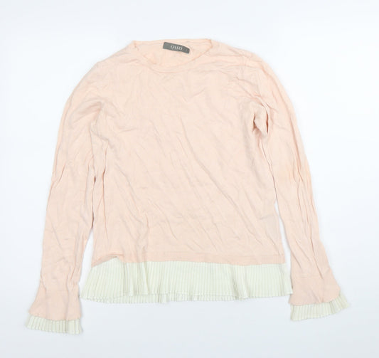 Oasis Womens Pink Pleated Hem Crew Neck Long Sleeve Jumper Size S