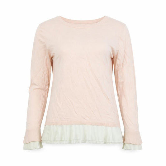 Oasis Womens Pink Pleated Hem Crew Neck Long Sleeve Jumper Size S