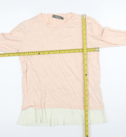 Oasis Womens Pink Pleated Hem Crew Neck Long Sleeve Jumper Size S