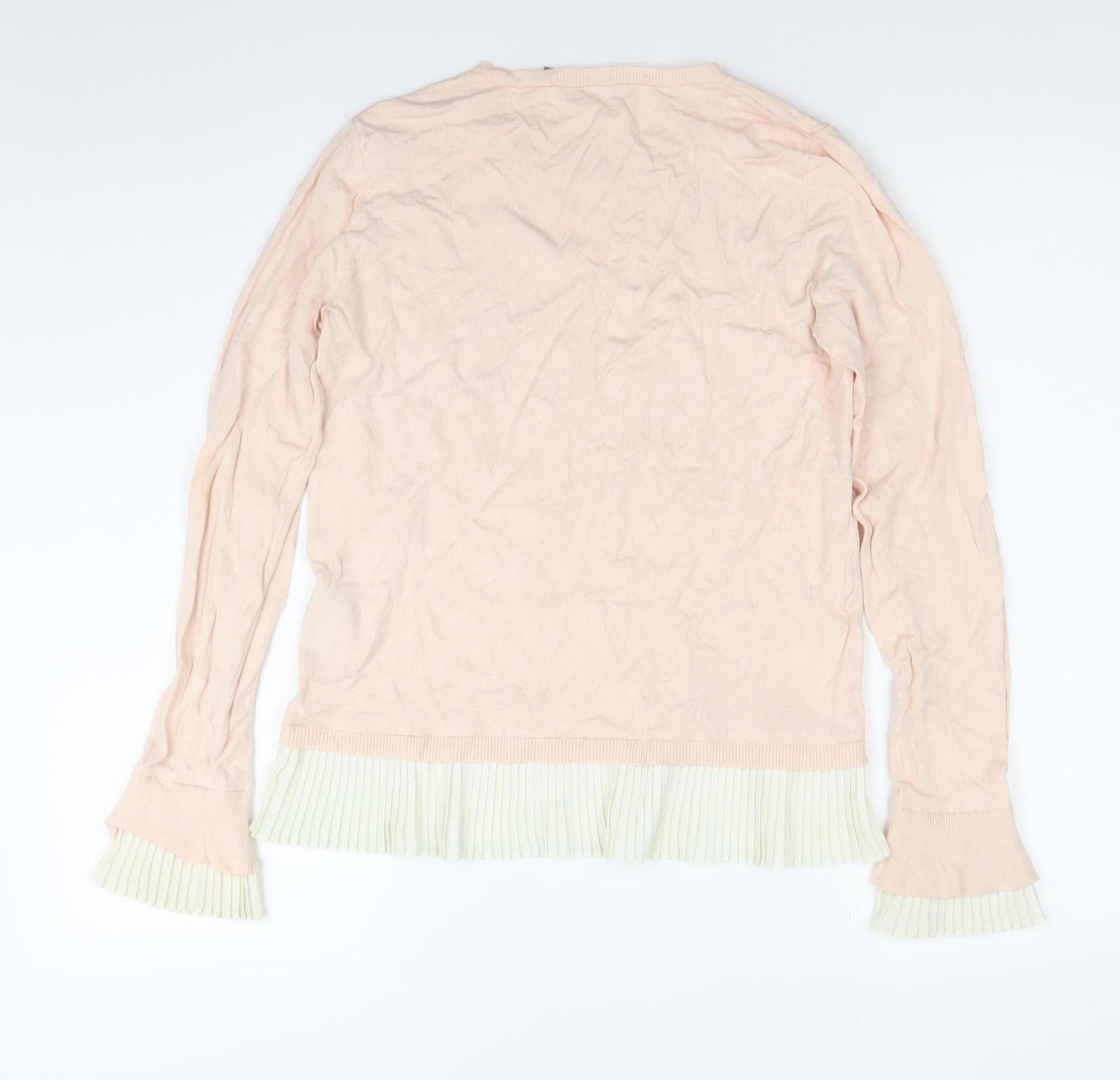 Oasis Womens Pink Pleated Hem Crew Neck Long Sleeve Jumper Size S