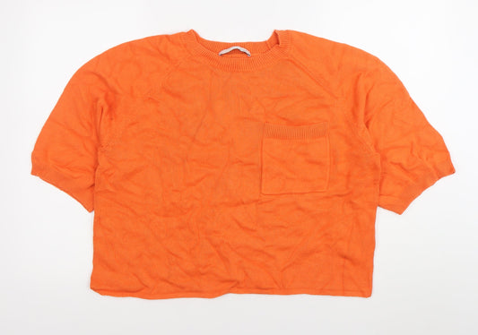 Oui Womens Orange Cotton Crew Neck Pullover Jumper Size 12