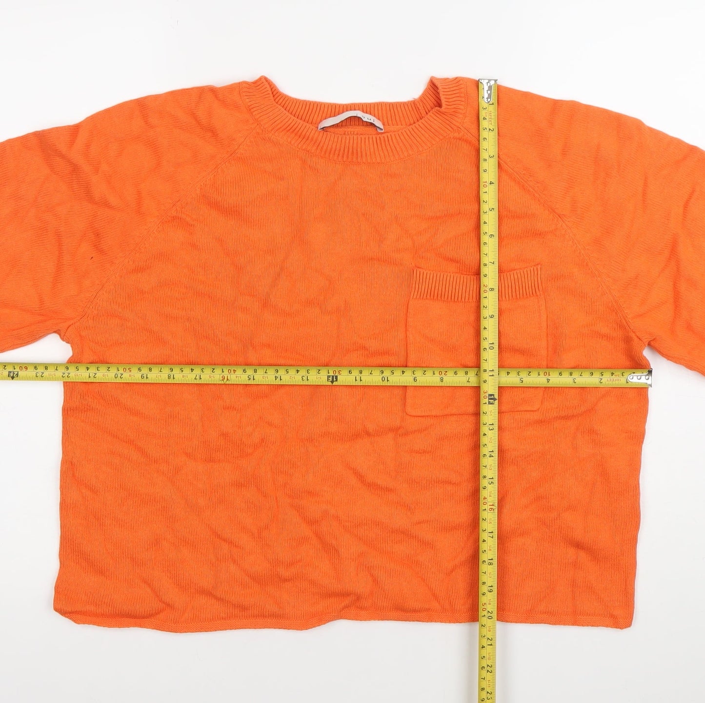 Oui Womens Orange Cotton Crew Neck Pullover Jumper Size 12