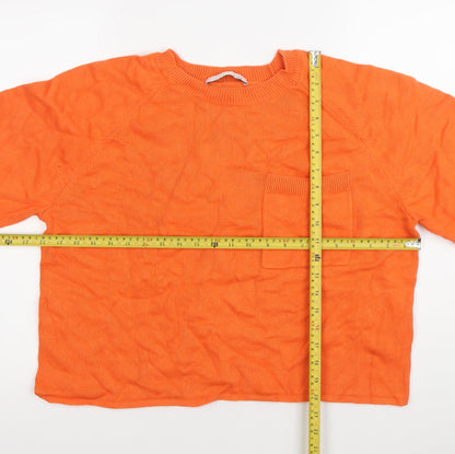 Oui Womens Orange Cotton Crew Neck Pullover Jumper Size 12