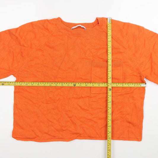 Oui Womens Orange Cotton Crew Neck Pullover Jumper Size 12