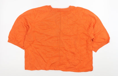 Oui Womens Orange Cotton Crew Neck Pullover Jumper Size 12