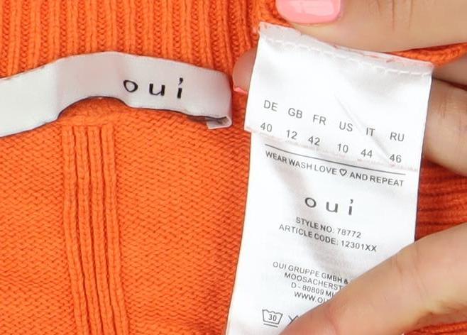 Oui Womens Orange Cotton Crew Neck Pullover Jumper Size 12