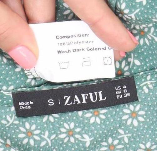Zaful Women’s Green Floral Wrap Blouse Size 8 Tie Waist Summer Top