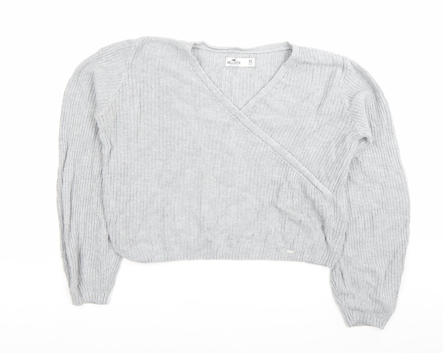 Hollister Womens Grey XS Wrap V-Neck Knit Jumper Long Sleeve