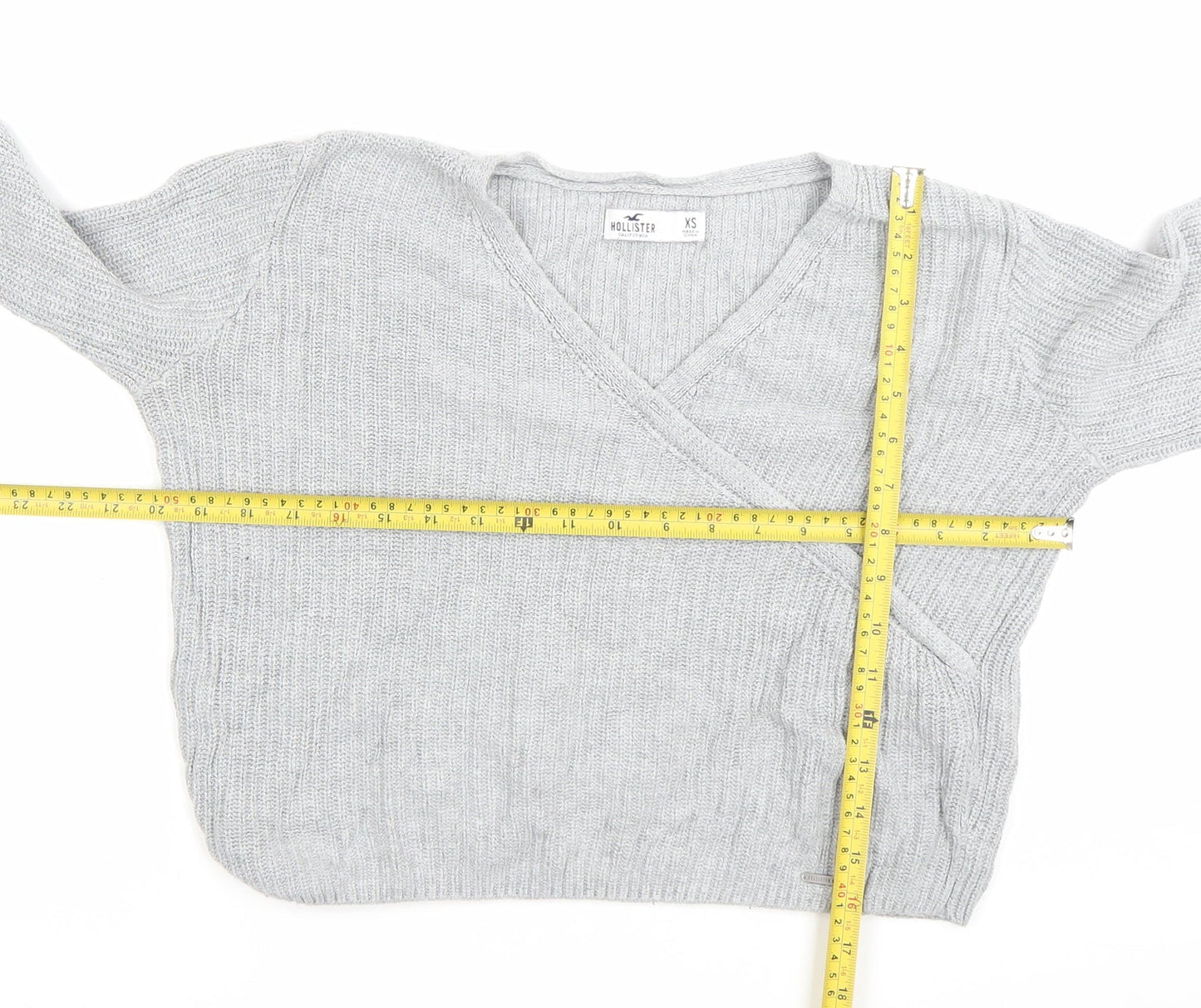 Hollister Womens Grey XS Wrap V-Neck Knit Jumper Long Sleeve