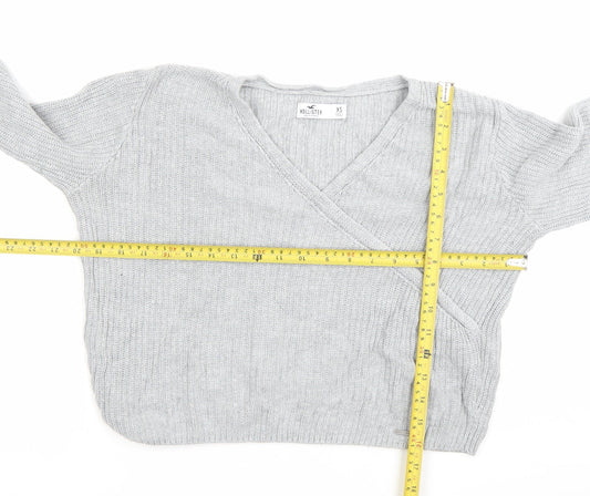 Hollister Womens Grey XS Wrap V-Neck Knit Jumper Long Sleeve