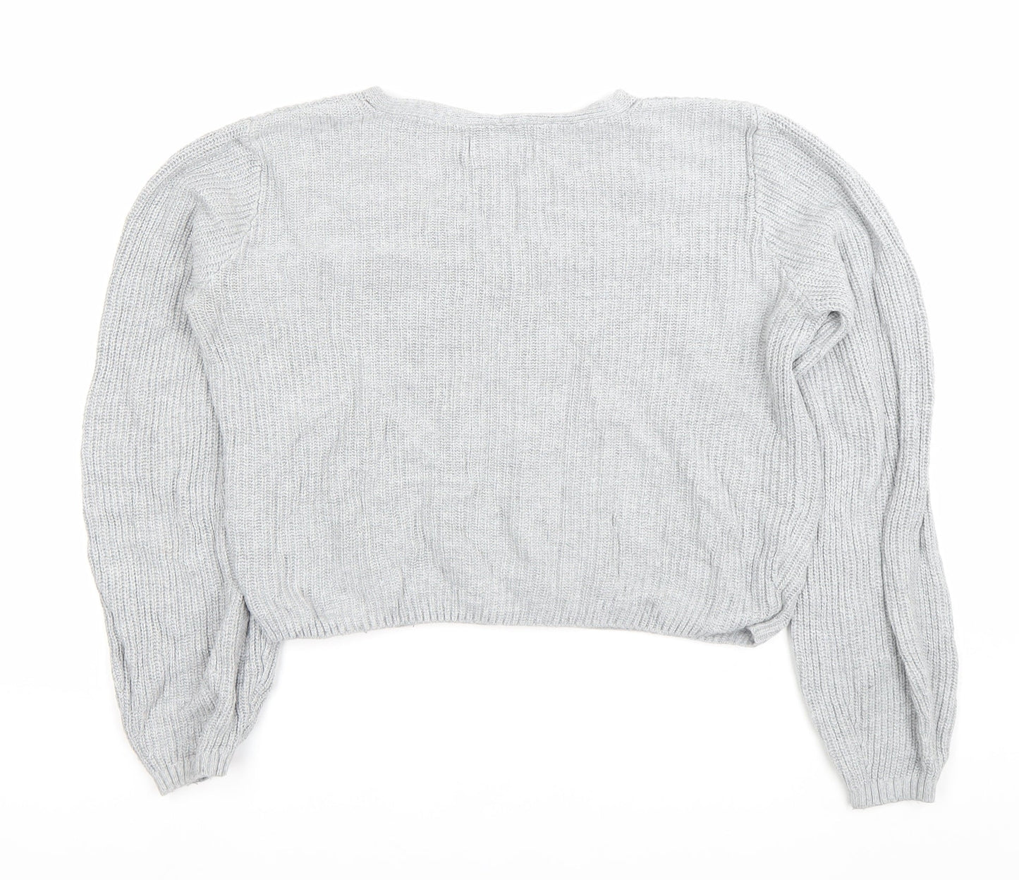 Hollister Womens Grey XS Wrap V-Neck Knit Jumper Long Sleeve