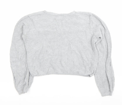 Hollister Womens Grey XS Wrap V-Neck Knit Jumper Long Sleeve