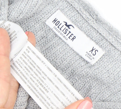 Hollister Womens Grey XS Wrap V-Neck Knit Jumper Long Sleeve