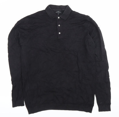 Next Men’s Black Long Sleeve Polo Shirt Medium Cotton Blend
