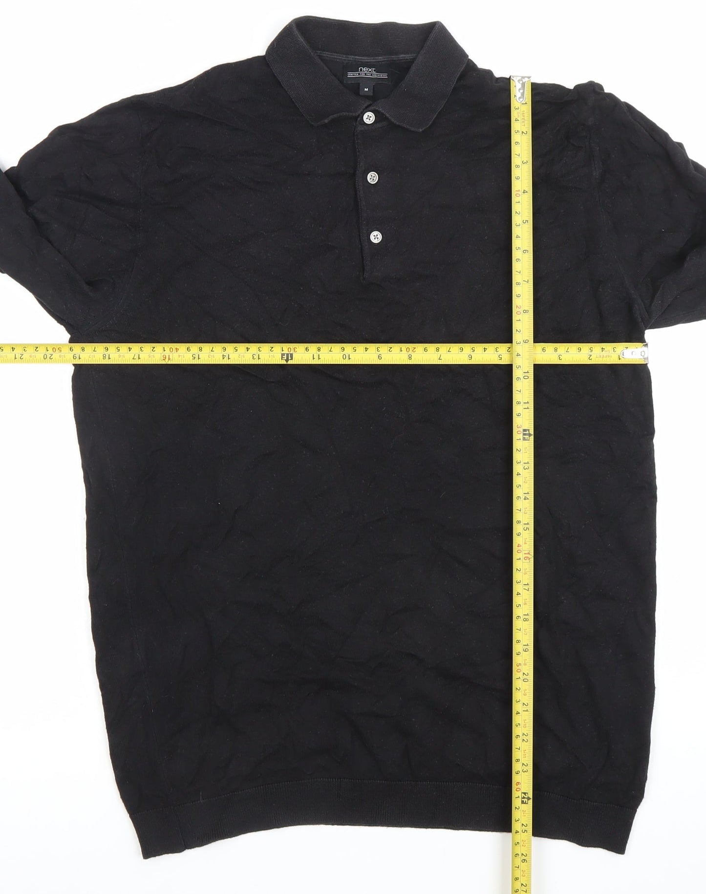 Next Men’s Black Long Sleeve Polo Shirt Medium Cotton Blend