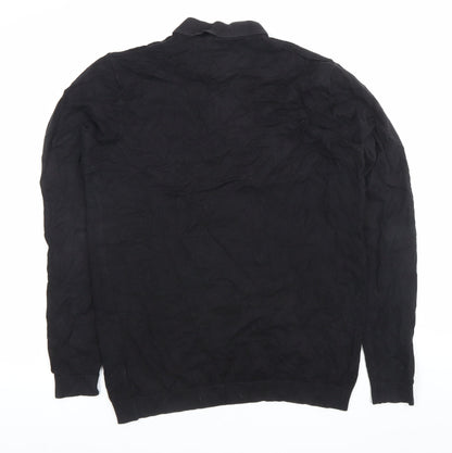 Next Men’s Black Long Sleeve Polo Shirt Medium Cotton Blend