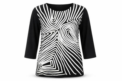 Sky Designs Women’s Black Striped Tunic Blouse Size 4 Polyester