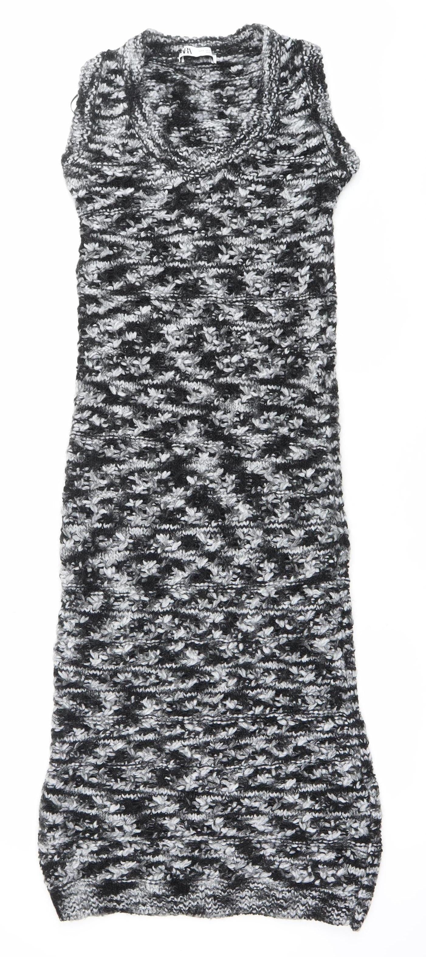 Zara Women’s Black Grey Knit Bodycon Dress Size 8 Sleeveless